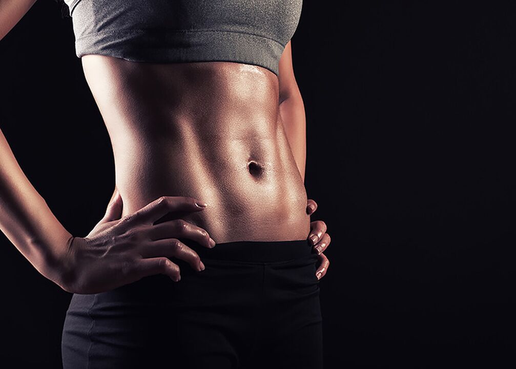Thin waist and flat stomach are the result of hard training